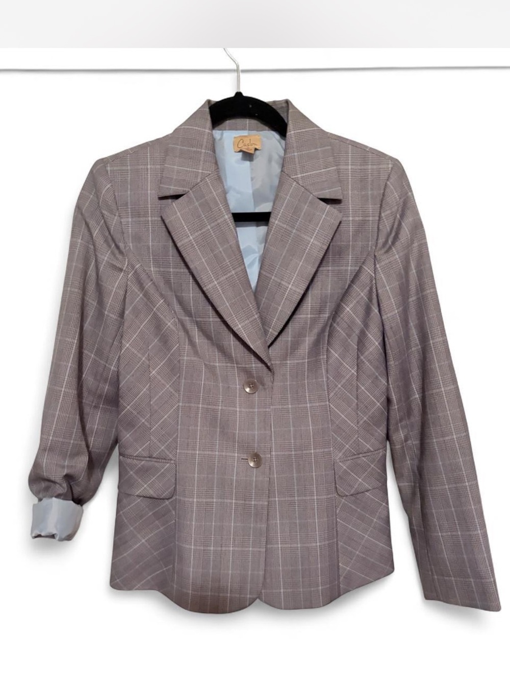 Caslon Plaid Blazer in Light Gray with Subtle Blue Check